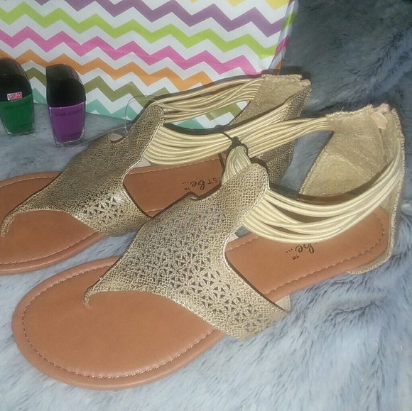 GOLD SHIMMER WEDGE HEEL SANDALS Sz 9 - Picture 2 of 6